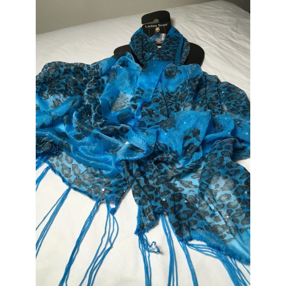 Aqua Mash-up Brand New Designer Women's Scarf with Tassels